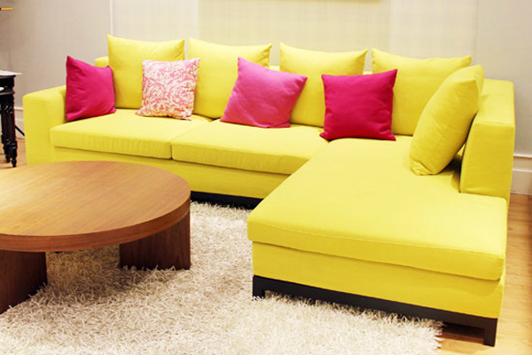 柠檬黄l型三人沙发v0905